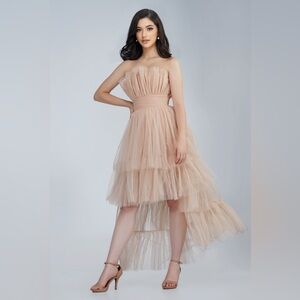 LACE & BEADS NELITA TULLE MAXI DRESS NEUTRAL GUCCI CHANEL  PROM VIBES size 10uk